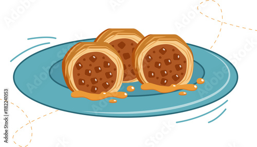 Illustration of eastern sweets. Baklava dessert with honey and nuts. Vector illustration