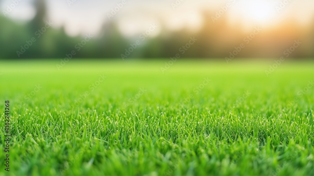 Lush Green Grass Texture Background in Soft Focus with Vibrant Manicured Lawn and Sunlight Bokeh Perfect for Outdoor Nature or Garden Design and Fresh Eco Landscapes and Botanic Projects