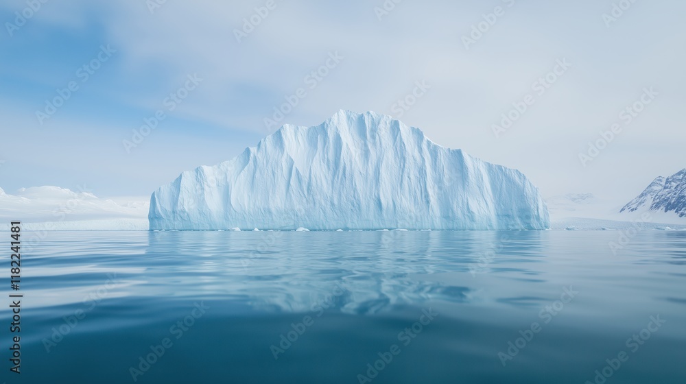 Iceberg Above and Below Water in a Panoramic View Capturing Raw Natural Beauty and Serenity of Arctic Landscape with Snowy Mountains and Clear Reflections in Perfect Nature Scene Iceberg Above and Below Water in a Panoramic View Capturing Raw Natural Beauty and Serenity of Arctic Landscape with Snowy Mountains and Clear Reflections in Perfect Nature Scene