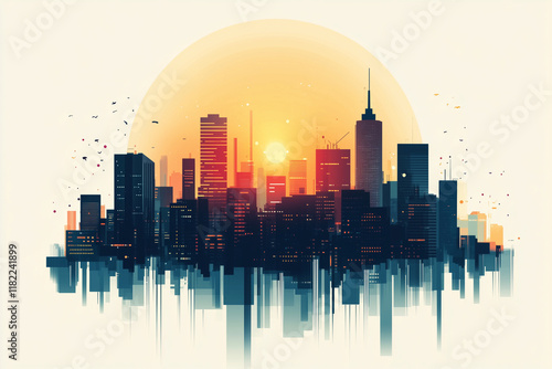 Sun city skyline building silhouette abstract reflection