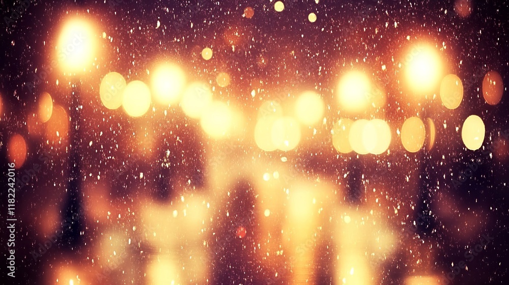 Naklejka premium Night City Lights Rain Bokeh Blurred Background