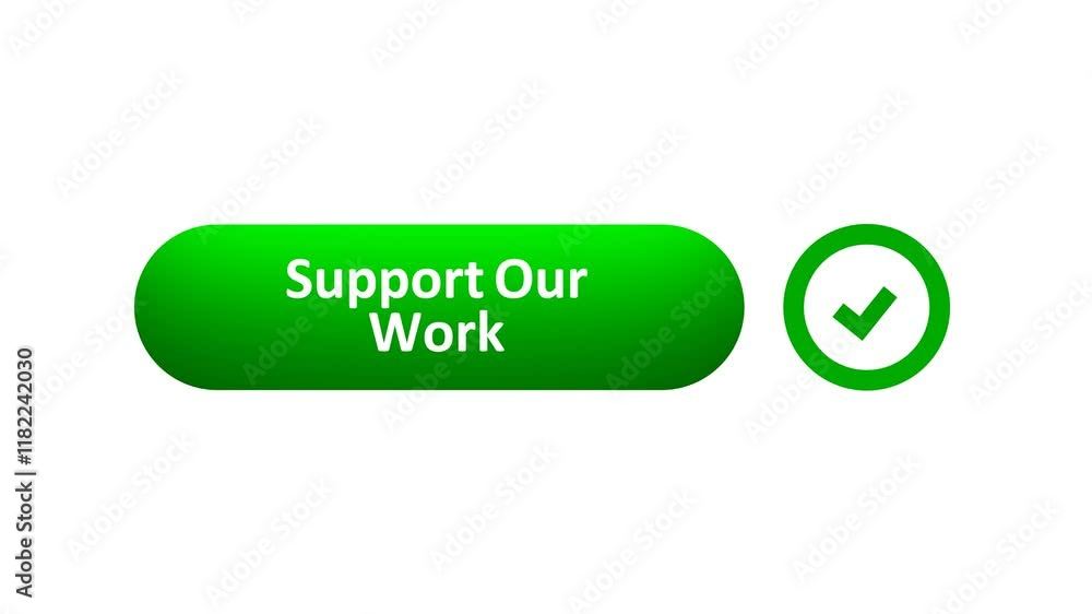 3D Rendered Animation of 'Support Our Work' Button Clicked by Computer Mouse with Color-Changing Effect and Confirmation Tick 3D Rendered Animation of 'Support Our Work' Button Clicked by Computer Mouse with Color-Changing Effect and Confirmation Tick