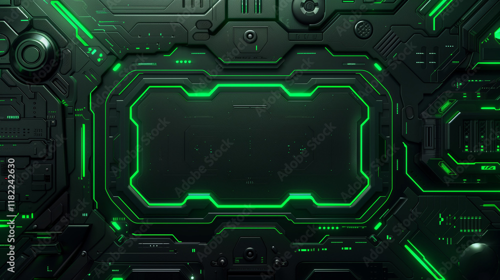 Fototapeta premium High-tech futuristic interface design with glowing green neon light 