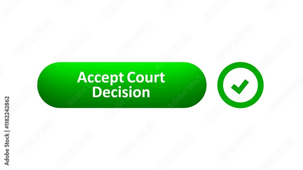 3D Rendered Animation of 'Accept Court Decision' Button Clicked by Computer Mouse with Color-Changing Effect and Confirmation Tick