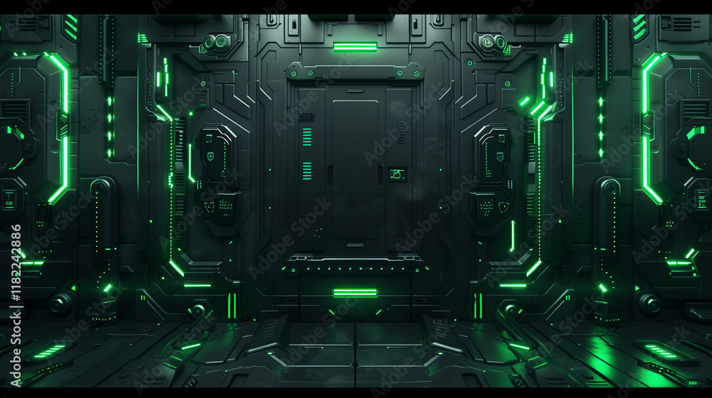 Fototapeta premium High-tech futuristic interface design with glowing green neon light 