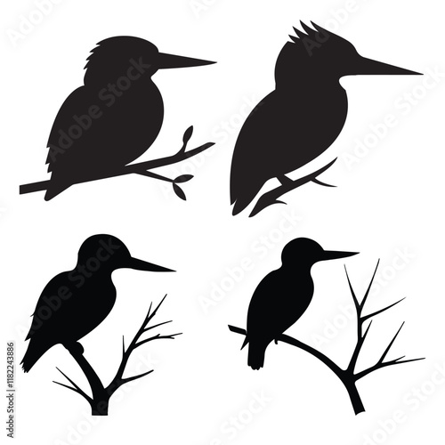 Kingfisher bird silhouettes vector illustration on white background, perfect for clipart