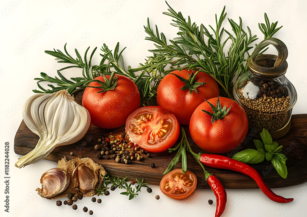 fresh tomato, herbs and spices