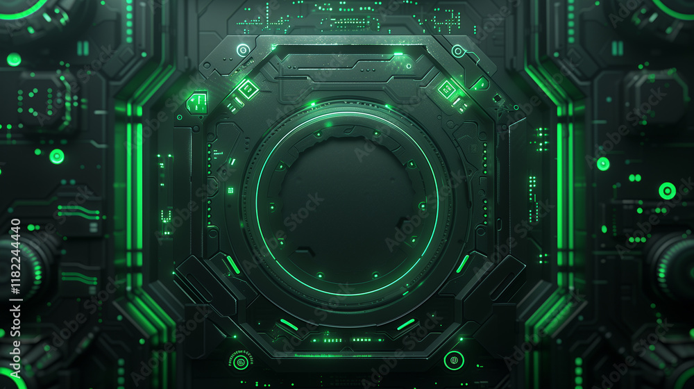 High-tech futuristic interface design with glowing green neon light
High-tech futuristic interface design with glowing green neon light