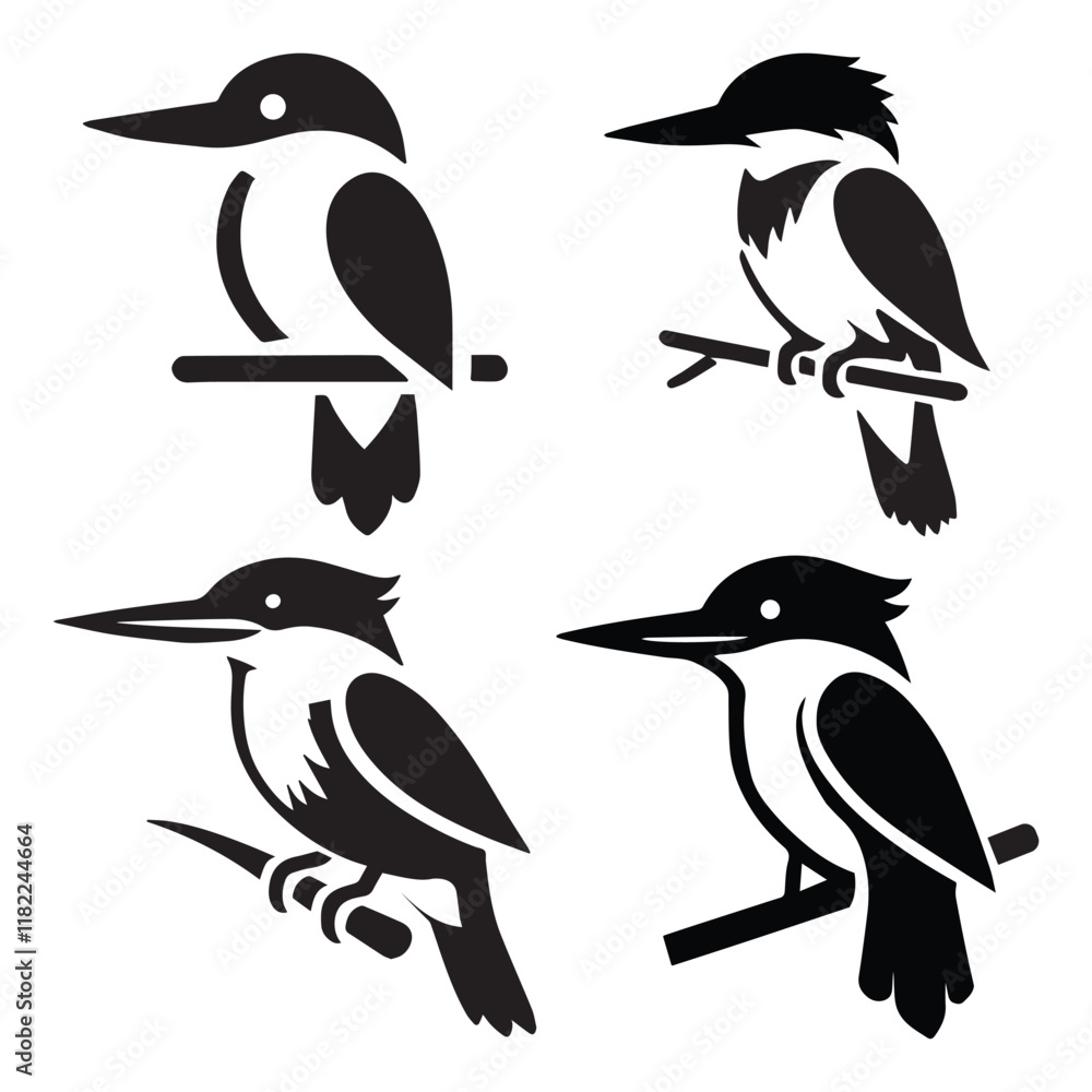 Obraz premium Kingfisher bird silhouettes vector illustration on white background, perfect for clipart