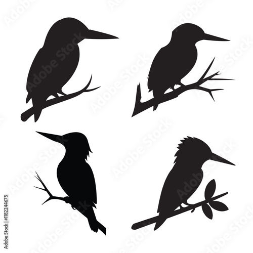 Kingfisher bird silhouettes vector illustration on white background, perfect for clipart