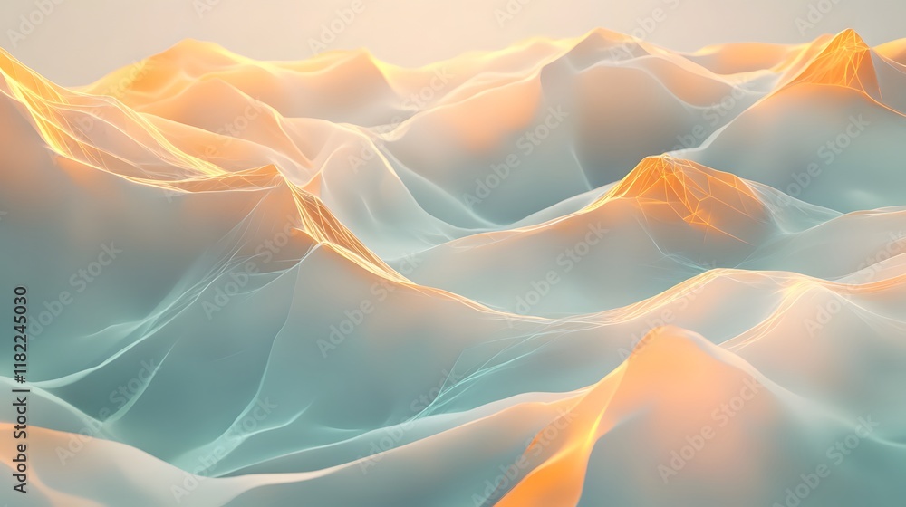 Fototapeta premium Ethereal mountain peaks at sunrise abstract landscape digital art soft lighting serene view nature concept