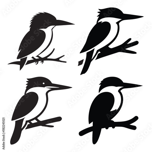 Kingfisher bird silhouettes vector illustration on white background, perfect for clipart