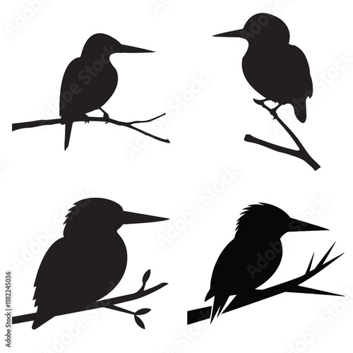 Kingfisher bird silhouettes vector illustration on white background, perfect for clipart