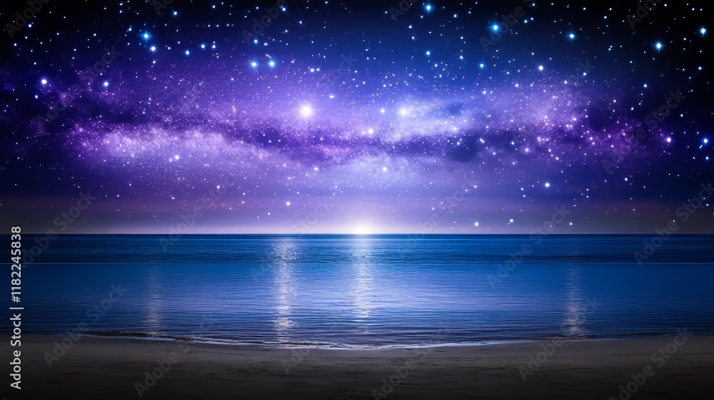 Fototapeta premium Night Sky Starry Milky Way Ocean Beach Scene