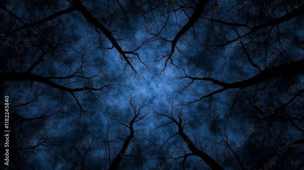 Obraz premium Night Sky Through Dark Winter Tree Branches