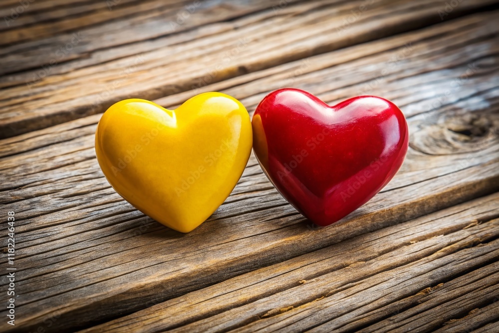 Two Hearts, One Red One Yellow, Tabletop Still Life Photography Two Hearts, One Red One Yellow, Tabletop Still Life Photography
