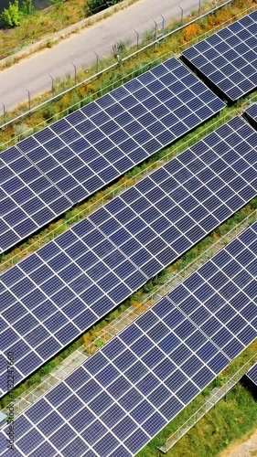 Wallpaper Mural Innovative blue sunny batteries near the road. Modern solar panels on field getting green sustainable energy from the sun. Vertical video Torontodigital.ca