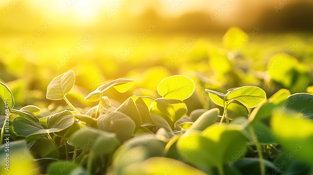 Farmer in simple attire standing among soybeans with sunset light Farmer in simple attire standing among soybeans with sunset light