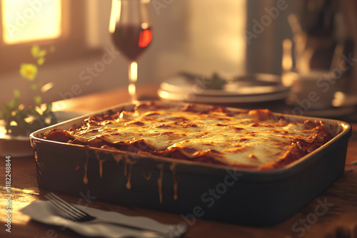 Modern Lasagna Redefined Layered Elegance with Artistic Drizzles in Contemporary Ambiance photo