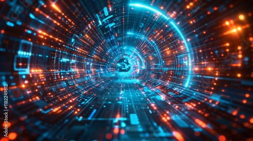 Wallpaper Mural Vibrant digital tunnel with futuristic lights and patterns conveying movement and energy Torontodigital.ca