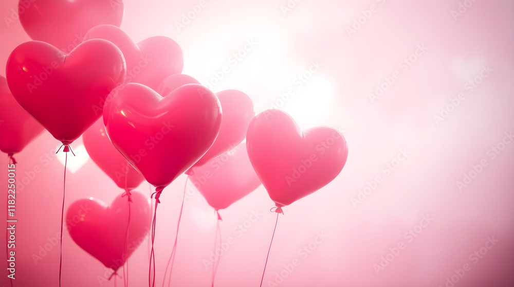 Dreamy Heart-Shaped Balloons for Valentine's Day with Soft Light and Ethereal Pink Glow in a Romantic Atmosphere Dreamy Heart-Shaped Balloons for Valentine's Day with Soft Light and Ethereal Pink Glow in a Romantic Atmosphere