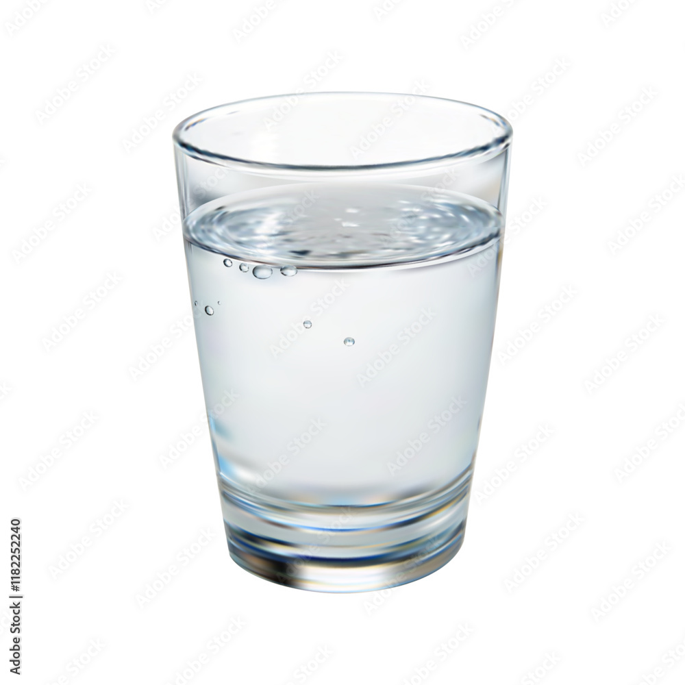 3d glass water isolated on white background. Realistic glass water 3d glass water isolated on white background. Realistic glass water