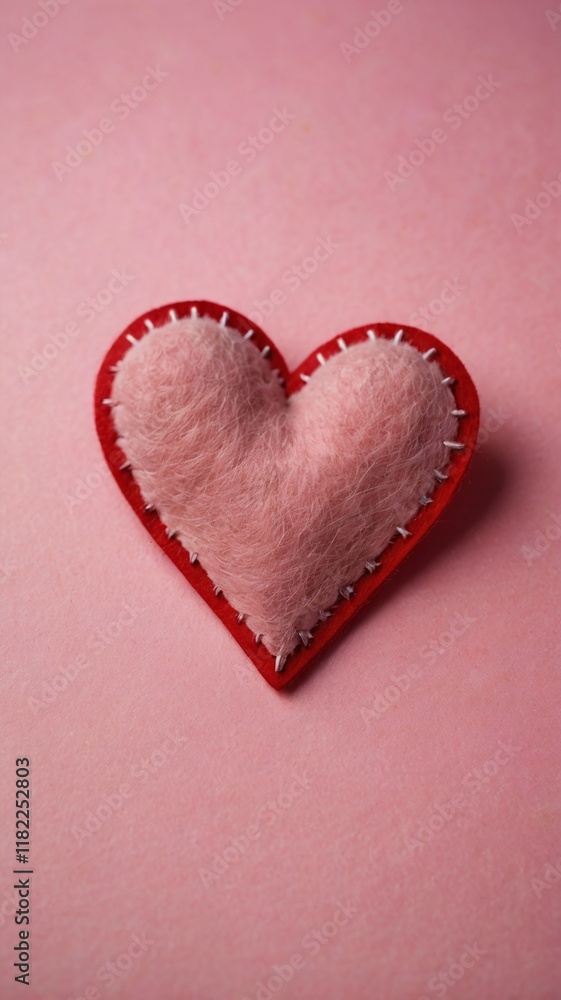 Fototapeta premium Valentines day pink felt heart on pink backdrop