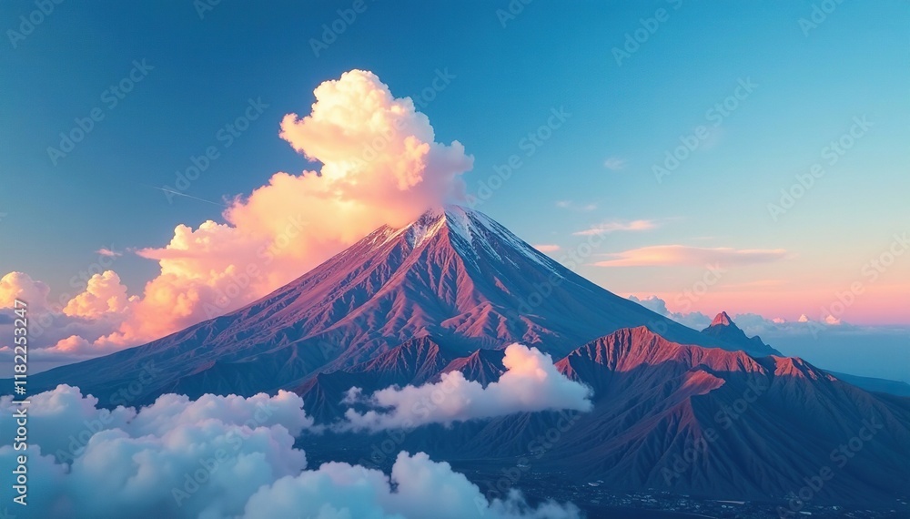 Fototapeta premium Towering clouds with rounded bases and sharp tips on Teide's slopes, sky, volcanic, lenticular