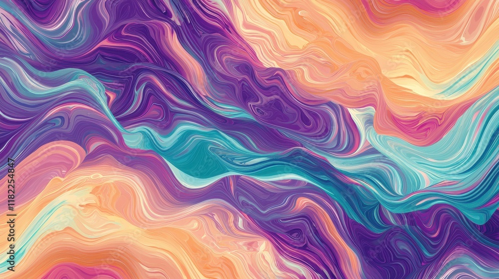 Obraz premium Dynamic pastel gradient waves with playful patterns abstract art background high-resolution vibrant environment