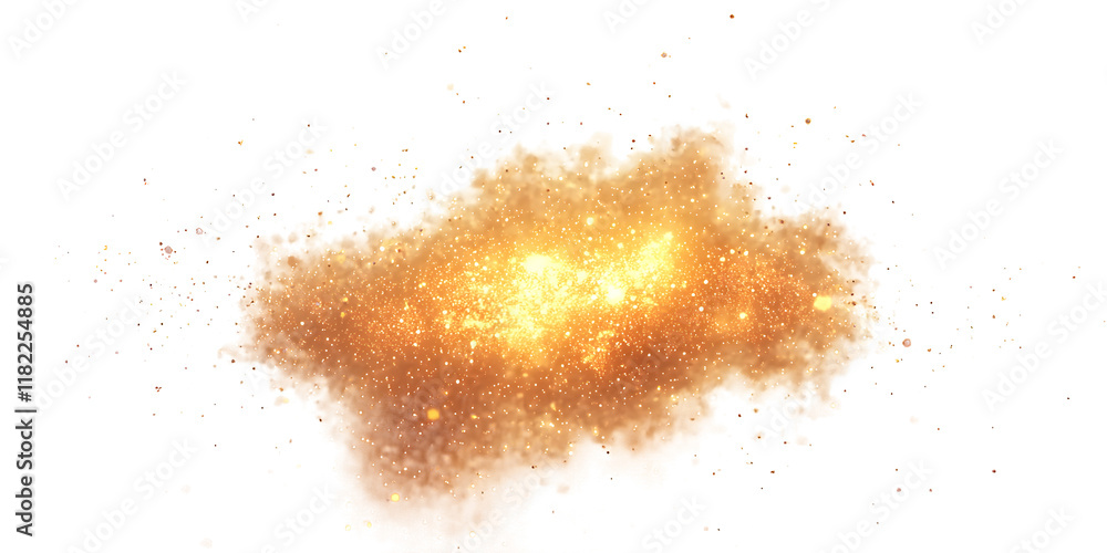 Golden glowing light effect with many glitter particles. Starry cloud with dust. Magic christmas decoration. Luminous bokeh softly shimmering golden light. Light abstract glowing lights. PNG. Golden glowing light effect with many glitter particles. Starry cloud with dust. Magic christmas decoration. Luminous bokeh softly shimmering golden light. Light abstract glowing lights. PNG.