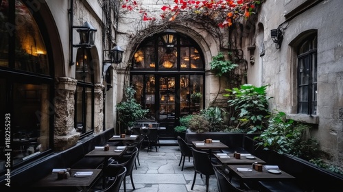 Wallpaper Mural Parisian Courtyard Restaurant Romantic Al Fresco Dining Torontodigital.ca