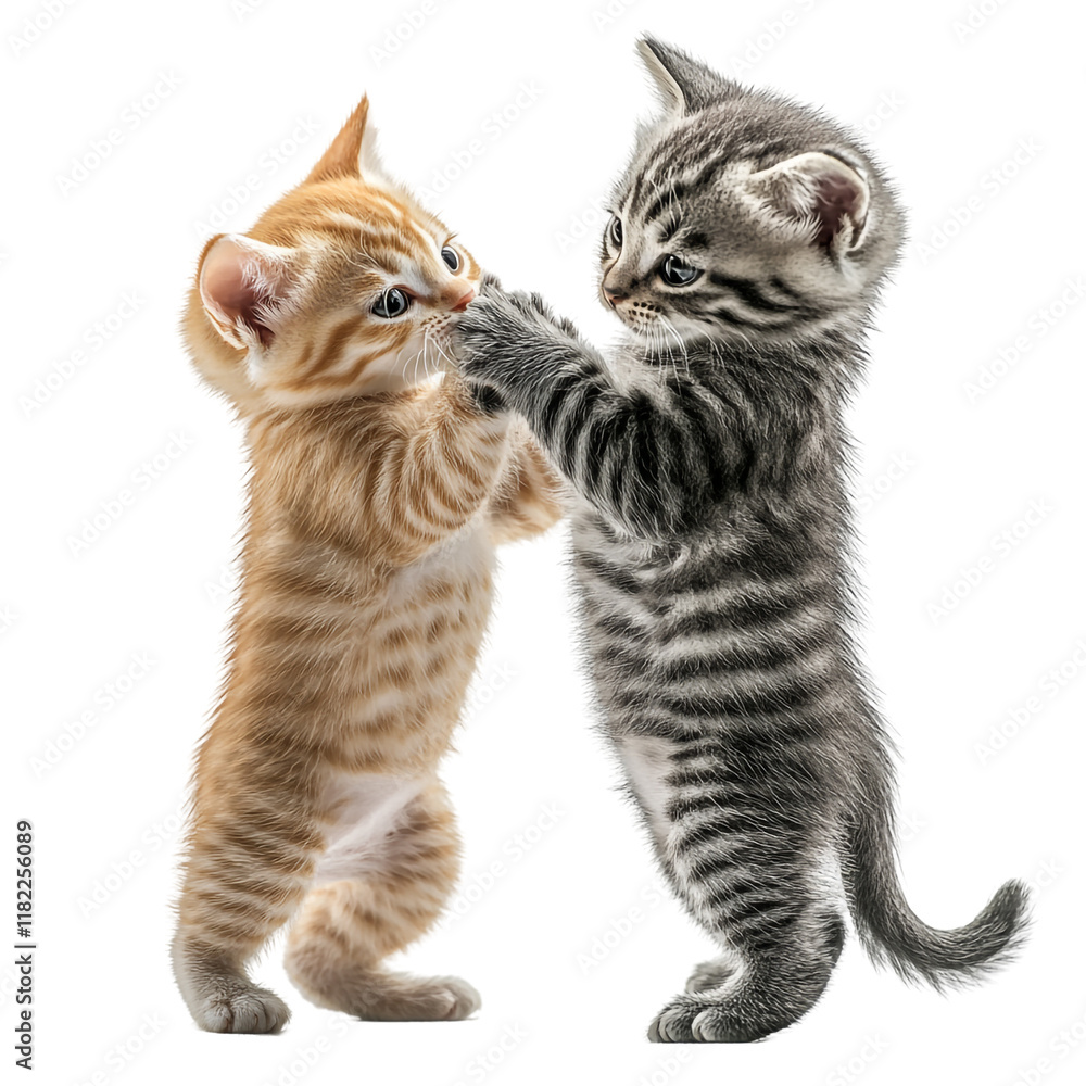 Fototapeta premium Playful Kittens: A captivating image of two adorable kittens playfully interacting, showcasing their youthful energy and charm.