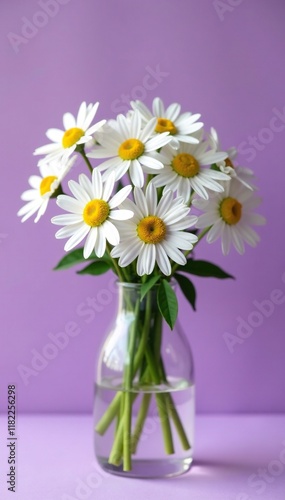 Wallpaper Mural Chamomile blooms in a glass vase on a soft purple background, flowers, elegant Torontodigital.ca