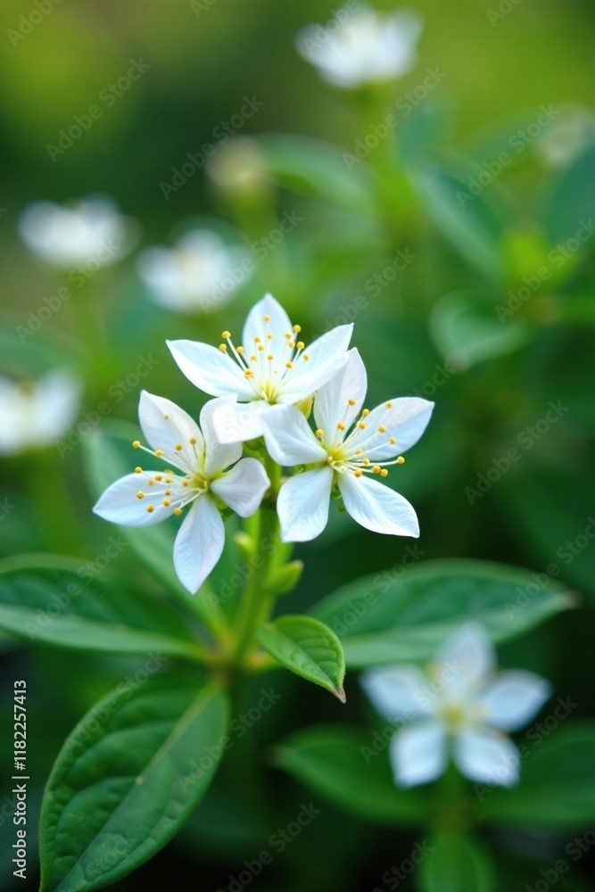 Delicate white blooms on silverbush Convolvulus cneorum, silver foliage, flowering shrub Delicate white blooms on silverbush Convolvulus cneorum, silver foliage, flowering shrub