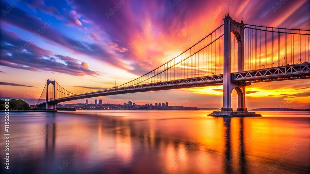 Fototapeta premium Verrazano Bridge Sunset Long Exposure - Dramatic NYC Skyline Photography