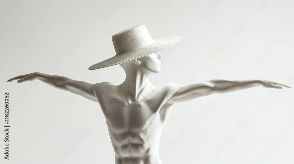 Artistic White Figure with Wide-Brimmed Hat Pose Artistic White Figure with Wide-Brimmed Hat Pose