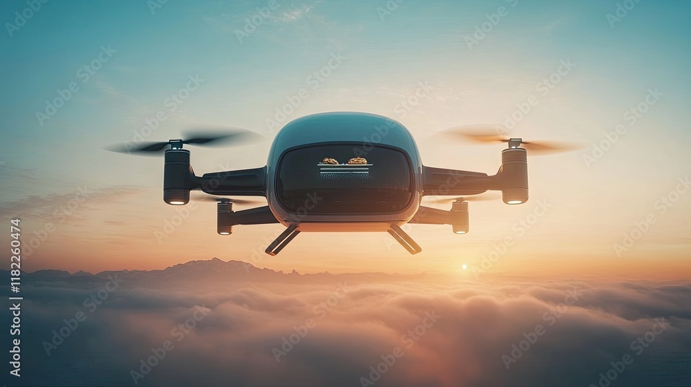 Fototapeta premium Modern drone with rotating propellers,Impressive display of innovative technology.