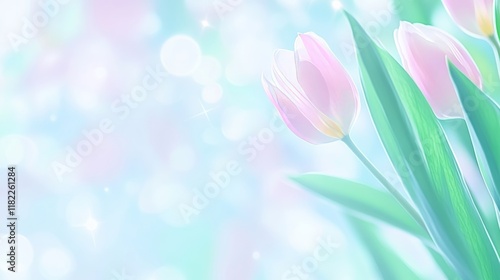 Pastel Pink Tulips Spring Floral Bokeh Background
