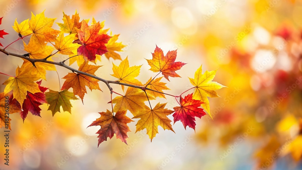 Vibrant Autumn Maple Branch, Isolated on White, Tilt-Shift Photography - Fall Foliage Background Vibrant Autumn Maple Branch, Isolated on White, Tilt-Shift Photography - Fall Foliage Background