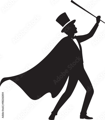 A simple magician silhouette vector design on a white background.