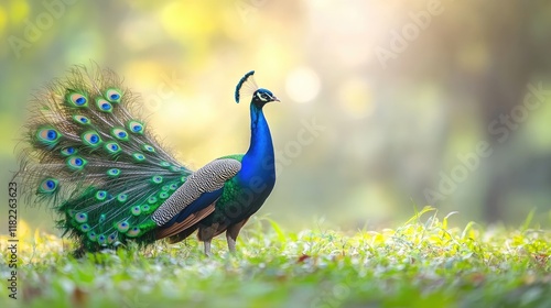 Wallpaper Mural A vibrant peacock displaying its colorful plumage in a natural setting. Torontodigital.ca