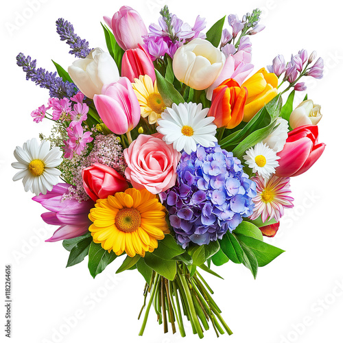 Fototapeta Naklejka Na Ścianę i Meble -  A colorful bouquet of spring flowers on a transparent background png