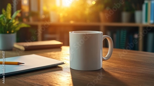 Minimalist Coffee Mug in a Cozy Workspace. Generative AI photo