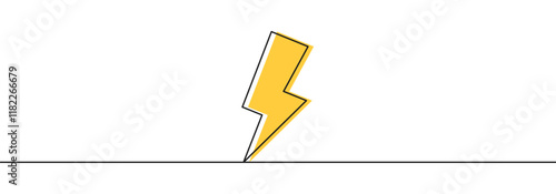 Yellow thunder one line continuous drawing lightning card border design vector
