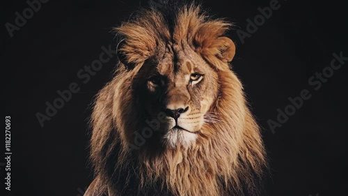 Portrait of a lion on black background