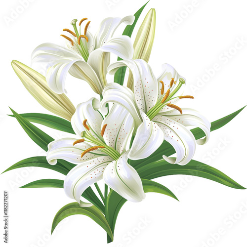 bouquet of lilies on white 