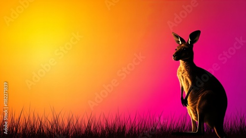 Silhouette of a kangaroo at sunset. Warm colors and vibrant sky. photo