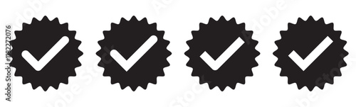 Verified badges. Profile verified badge. Verification symbol set. Verified badge vector icons. Social media account verification icons. Black verify badge icon vector set.