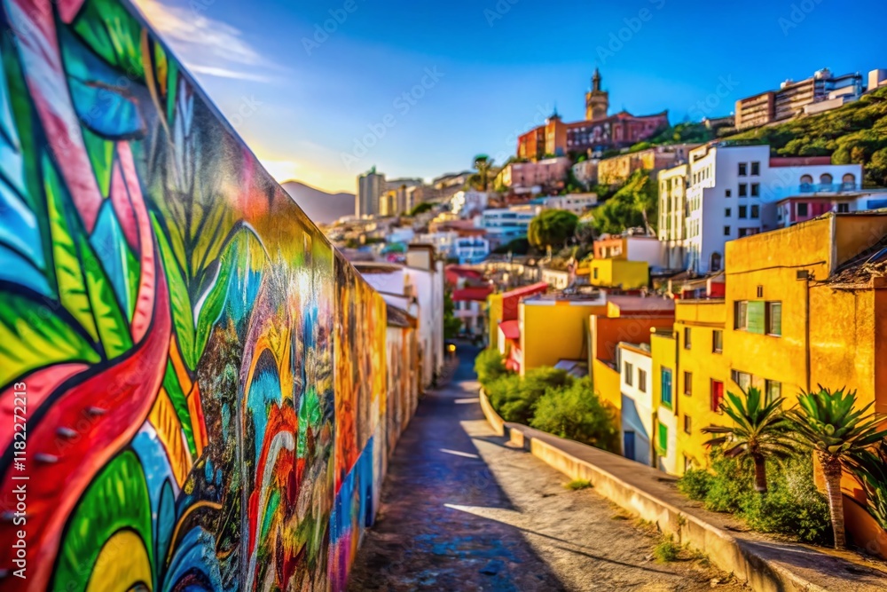 Fototapeta premium Vibrant Graffiti Art on Tenerife Walls, Canary Islands, Spain
