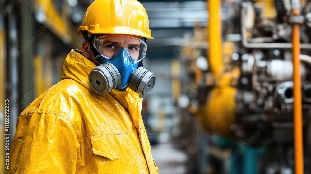 A worker in protective gear stands in an industrial setting, emphasizing safety and preparedness. A worker in protective gear stands in an industrial setting, emphasizing safety and preparedness.